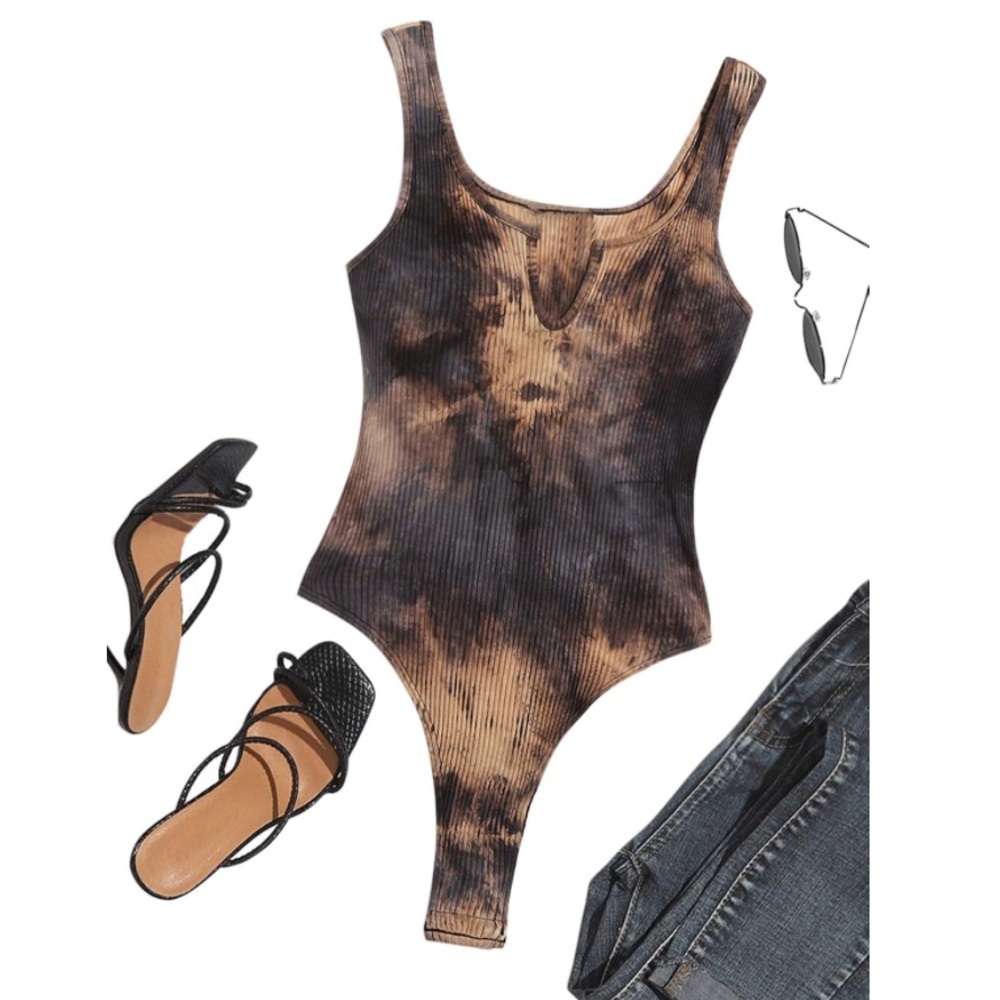 Verdusa Sleeveless Notched Neck Ribbed Thong Tank Top TieDye Bodysuit | NEW/NWT!
